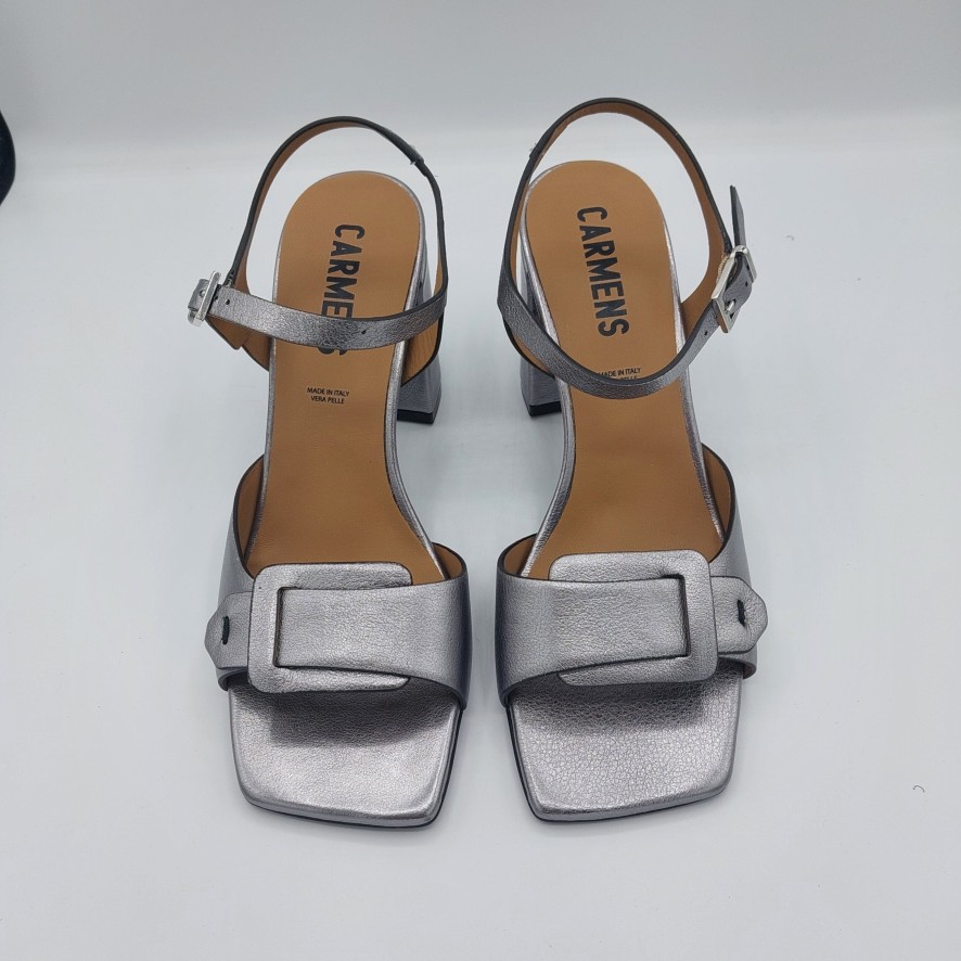 Donna Valecchi Calzature | Sandalo Carmens In Pelle Laminata Color Piombo