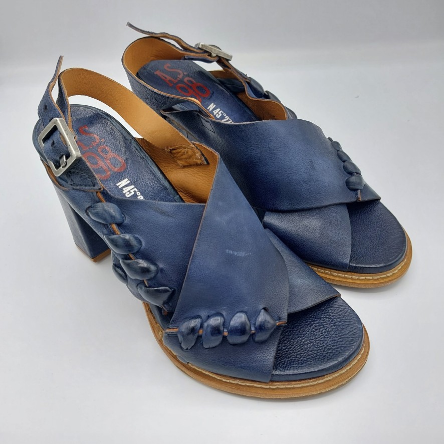 Donna AS98 | As 98 Sandalo In Pelle Blu Con Tacco