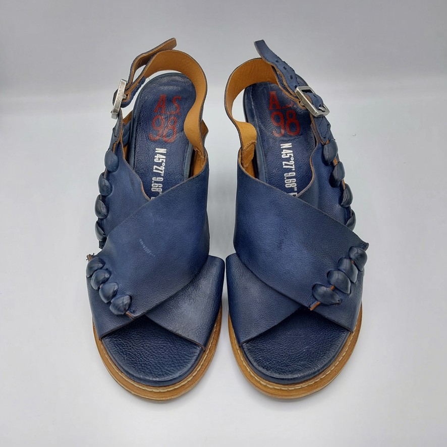 Donna AS98 | As 98 Sandalo In Pelle Blu Con Tacco