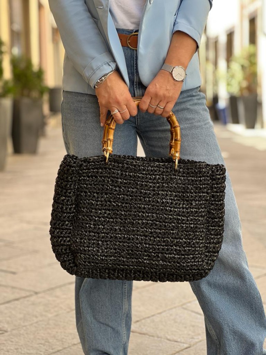 Accessori Da Donna Valecchi Calzature | Borsa In Raffia Nera