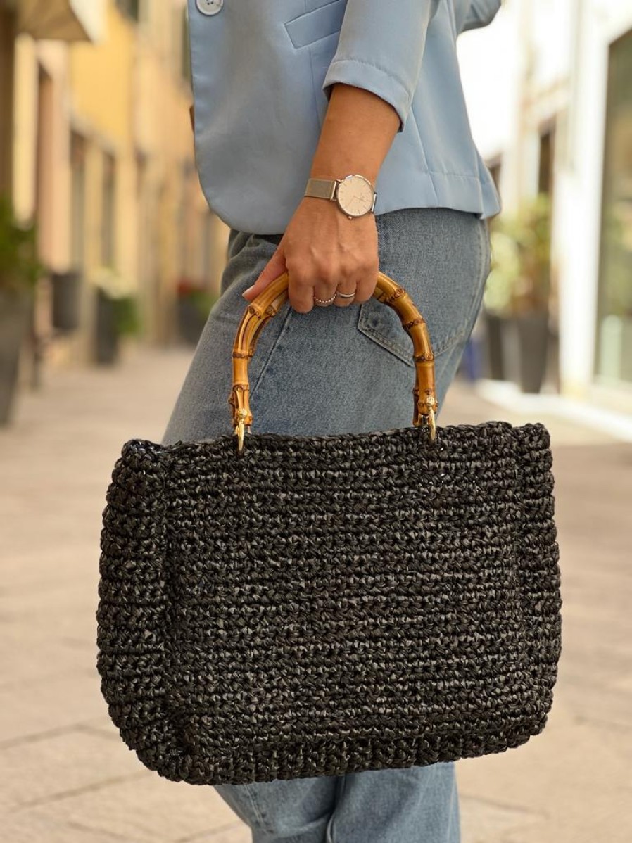 Accessori Da Donna Valecchi Calzature | Borsa In Raffia Nera