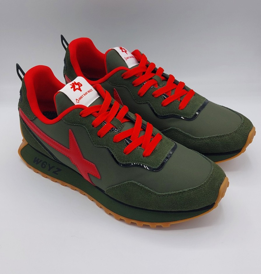 Uomo Wizz | Sneakers Wizz Uomo Verde Con Dettaglio Rosso