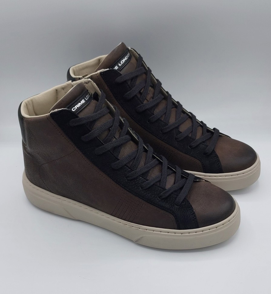 Uomo Crimine Londra | Crime London Sneakers Alta In Pelle Marrone