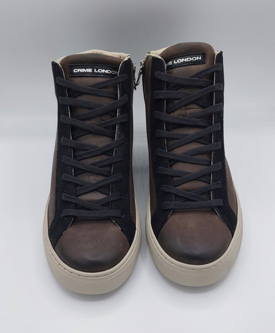 Uomo Crimine Londra | Crime London Sneakers Alta In Pelle Marrone