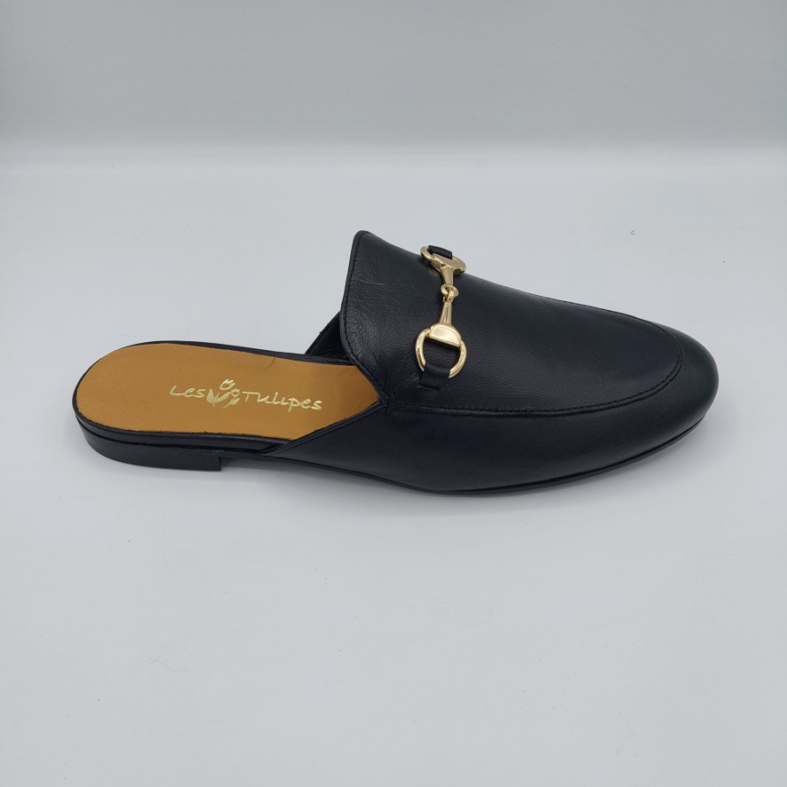 Donna Valecchi Calzature | Sabo' Les Tulipes In Pelle Nera Con Morsetto Oro