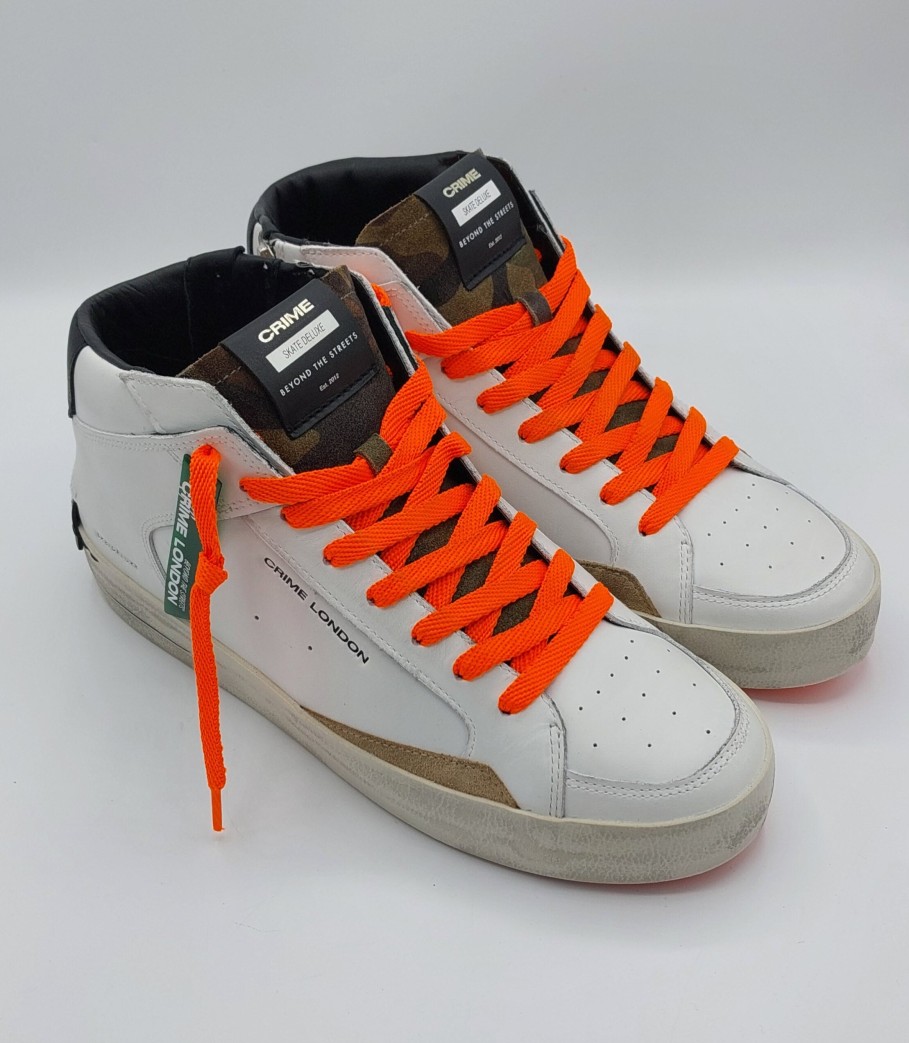 Uomo Crimine Londra | Crime London Sneakers Alta In Pelle Bianca