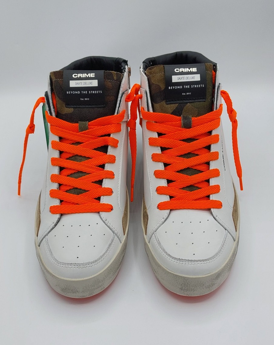 Uomo Crimine Londra | Crime London Sneakers Alta In Pelle Bianca